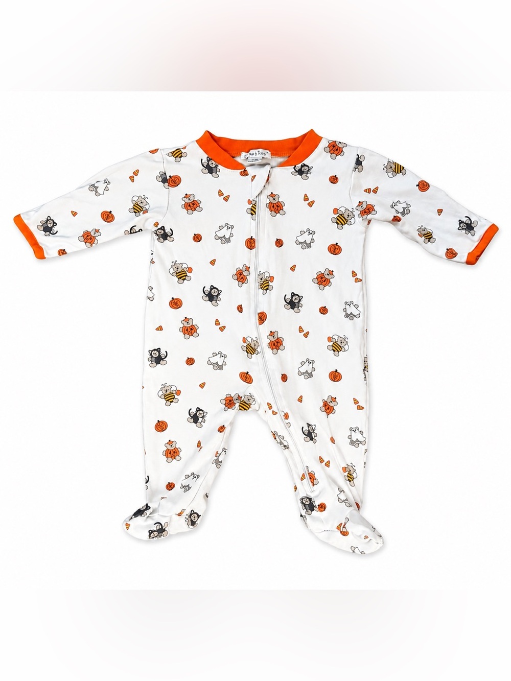 Kissy Kissy Halloween Bears Full-Zip Footie 0-3M Pima Cotton Ghost Pumpkin Candy